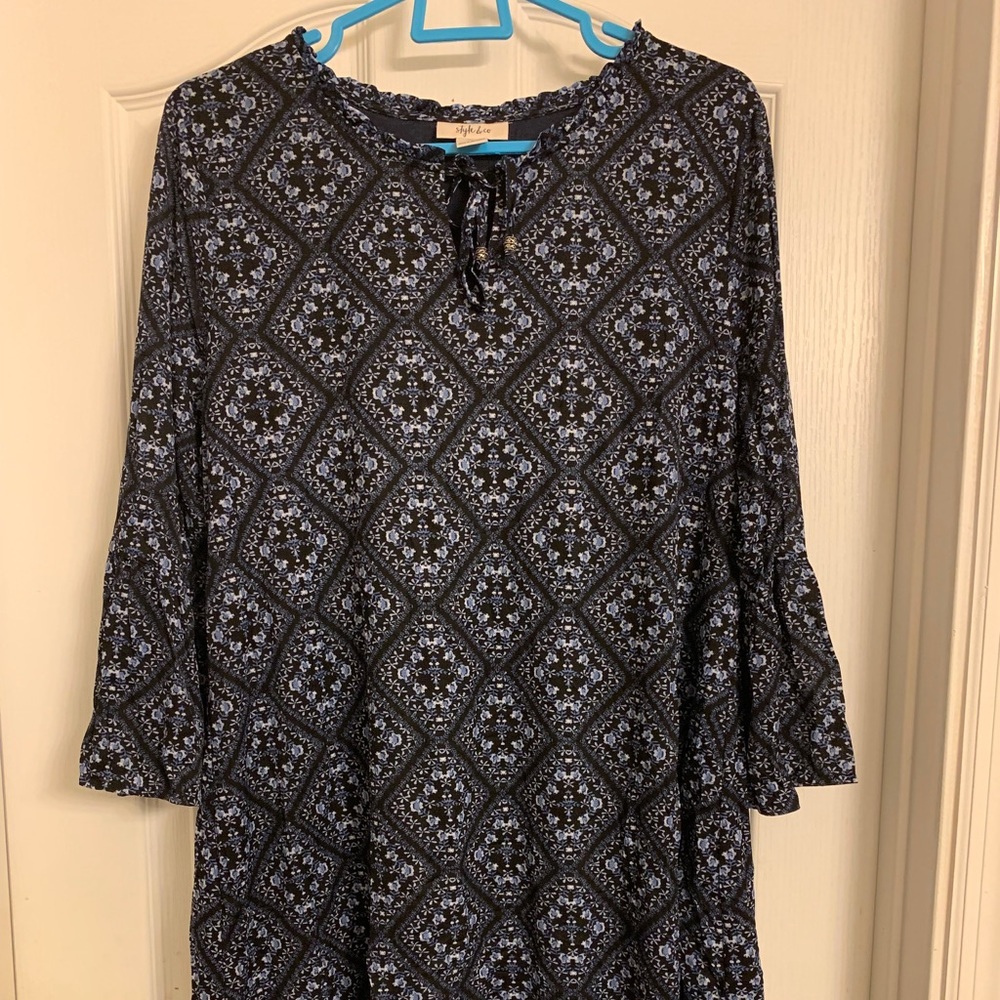 Blue print tunic style mini dress
